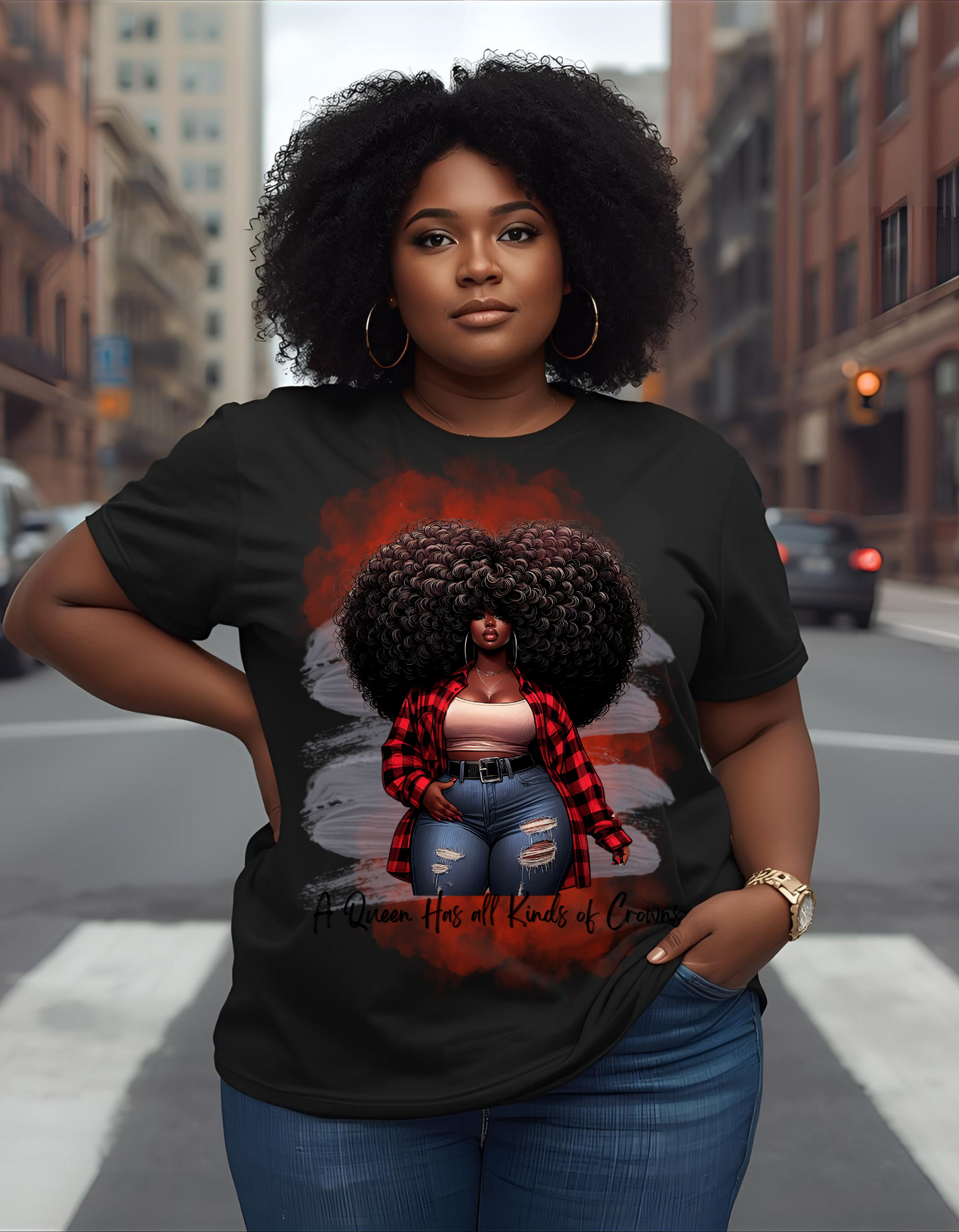 A Queen's Crown Tee red checker