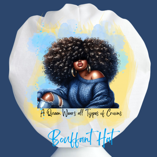 A Queen's Crown Bouffant Hat (blue and yellow)