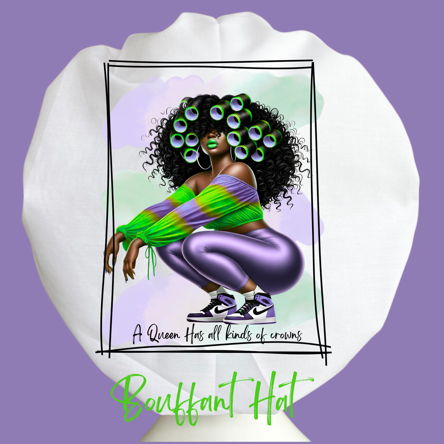A Queen's Crown Bouffant Hat (purple & green)