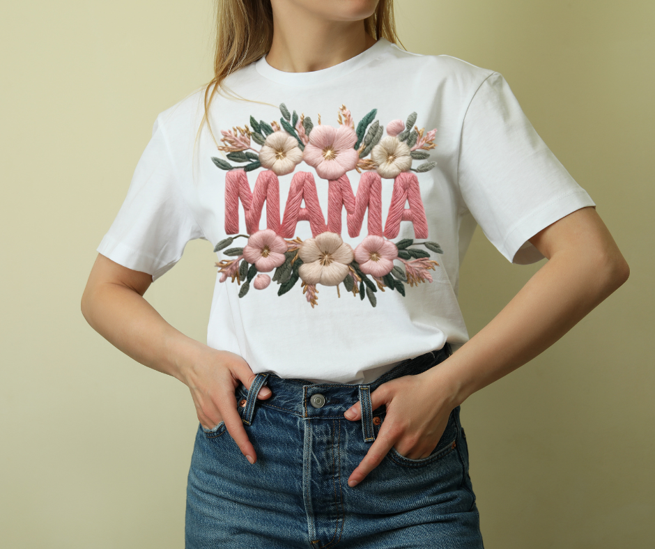 Mama Faux Embroidery short sleeve tee