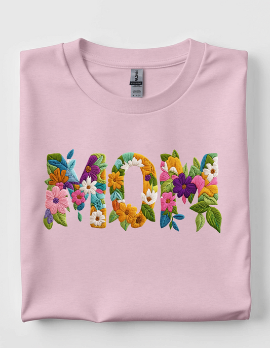 Mom Faux Embroidery short sleeve tee