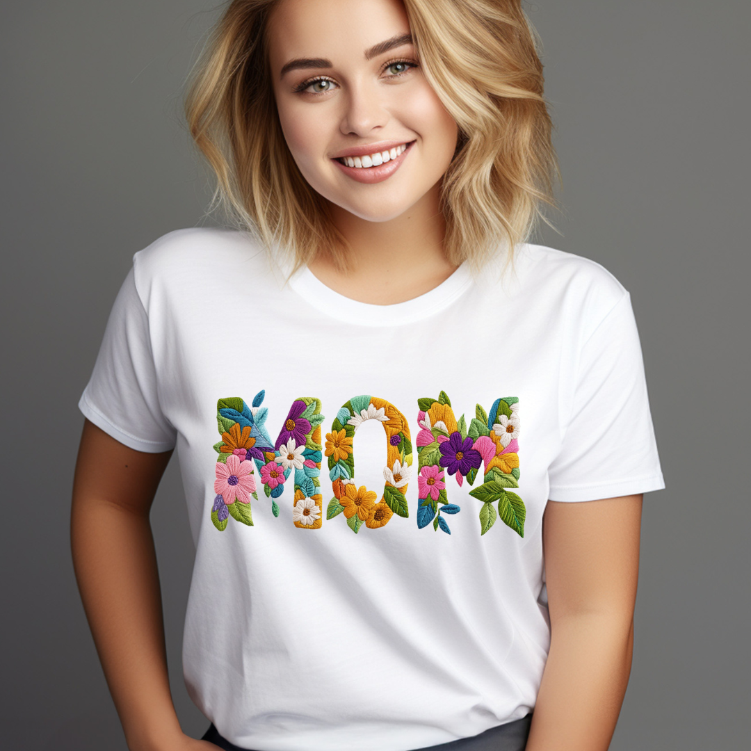 Mom Faux Embroidery short sleeve tee
