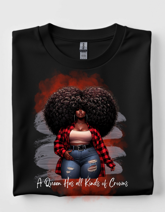 A Queen's Crown Tee red checker